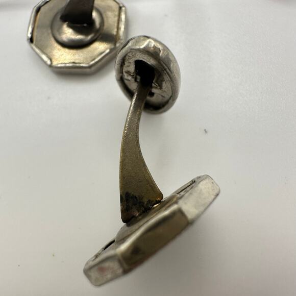 Antique Art Deco 1920s silver tone blue enamel celluloid cufflinks stick pin - Picture 6 of 8